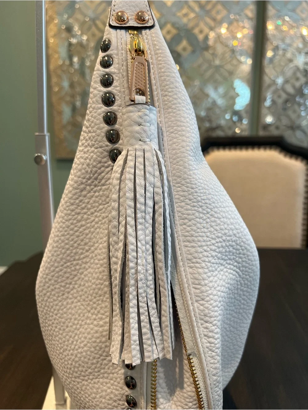 Rebecca Minkoff Bailey Austin Studded Hobo White Pebbled Leather Bag